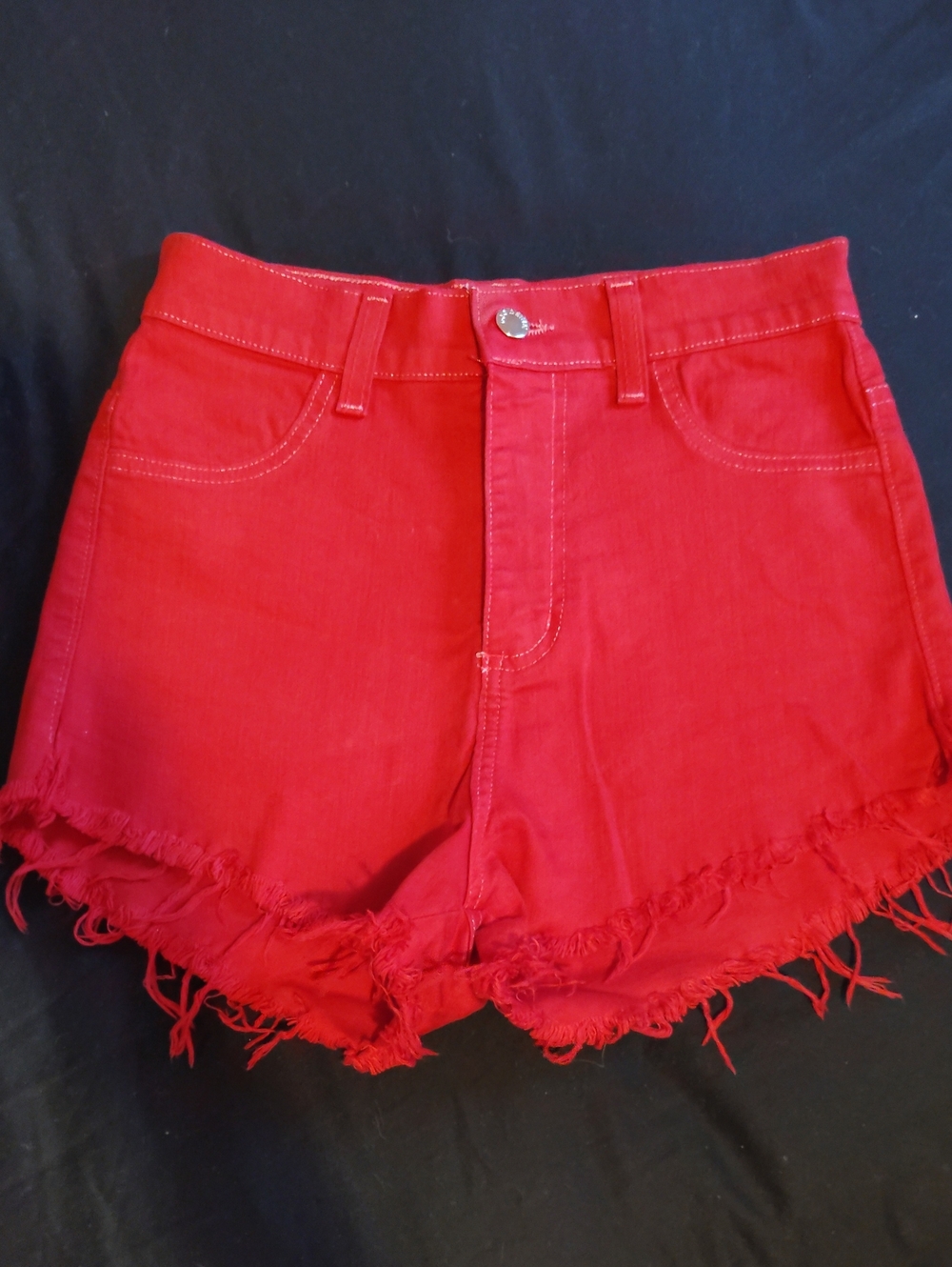 GJG Red High-Rise Frayed Hem Women's Shorts HOT